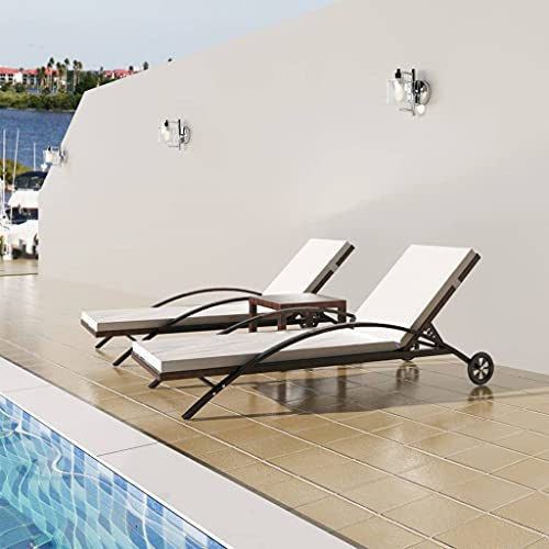 ZQQLVOO Garden chairSun Loungers with Table Poly Rattan Brown, Patio Chaise Outdoor Adjustable Back Cushioned Patio Chaise Lounge, for Pool, Patio, Deck or Yard