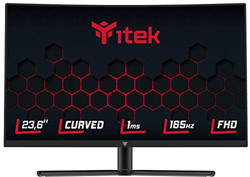 ITEK Monitor GGC - 23.6 Pollici, Curvo R1200, Risoluzione FHD 1920x1080, Pannello VA da 165Hz, Schermo 16:9, Risposta 1ms MPRT, Collegamenti 2xHDMI e DP, Audio, Adaptive Sync