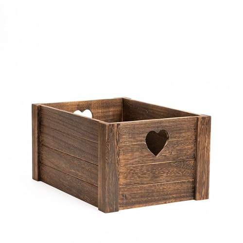 Wickerfield Lovely Brown Wooden Crates With Heart Handles Storage Box Wooden Tray Wooden Shelves (Medium)