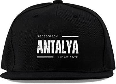 Maikomanija Antalya City Coordinates Travel Memento Turquie Cotton Flat Visor Fullcap Baseball Cap Trucker Hat Unisexe Sport Respirant, Noir , taille unique