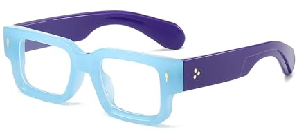 EYLRIM Gafas cuadradas con montura gruesa para hombre y mujer, gafas rectangulares, gafas de luz azul, gafas sin receta, azul, medium