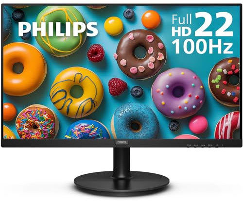 Philips 221V8LB 22 inch Class Thin Full HD (1920 x 1080) Monitor, 100Hz Refresh Rate, VESA, HDMI x1, VGA x1, LowBlue Mode, Adaptive Sync, 4 Year Advance Replacement Warranty