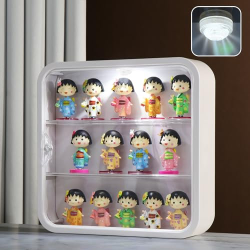 Naconmlet Acryl Vitrine Schaukasten mit led, acryl vitrine wandmontage mit Magnettür, 3 Schicht Sammlervitrine Hängend von Lego Sammlungen, Action Figuren und Miniaturmodellen(Weiß, 29,5x29,5x8cm)