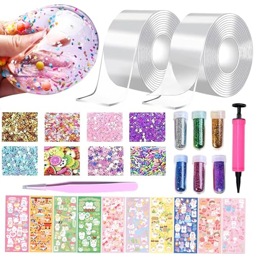 Nano Tape Bubbles Set, dubbelsidig bubbeltejp DIY, Blowing Bubble Tape med paljetter klistermärken, transparent universal Nano Craft-kit för barn