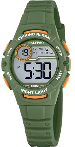 Calypso Orologio Digitale Bambino Bambina - Gomma Verde - Impermeabile 10 ATM - Data e Calendario Cronografo Doppio Fuso Orario Luce Allarme 12/24 ore - Junior Collection - K5852/4