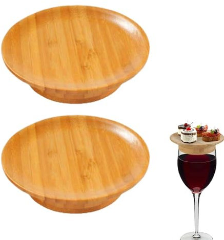 Bam-Boo - Plato de Madera para Copas de Vino, Tablero de Embutidos para Copas de Vino, Posavasos para Copas de Vino, Posavasos de Copa de Vino Bam-Boo, para Platos de Aperitivos y postres