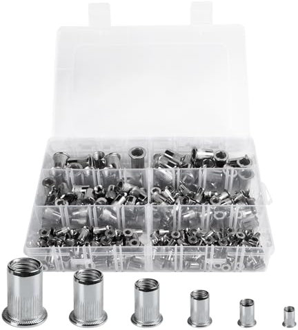 Lot de 225 écrous à riveter M3 M4 M5 M6 M8 M10 Écrous à riveter A2-70 en acier inoxydable à tête plate Filetage Rivet Nutsert Capuchon Écrous à rivets avec boîte de rangement