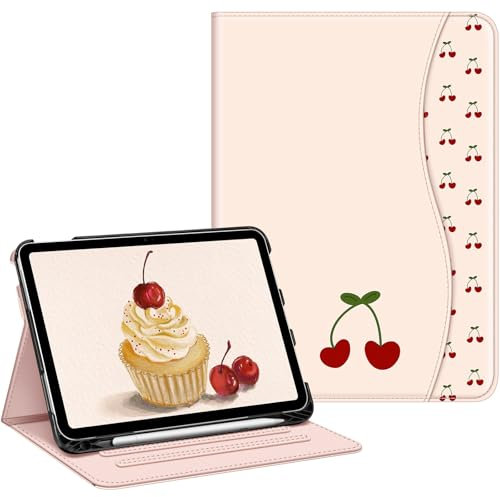 FINTIE Case for iPad (A16) 11th Generation 11 Inch (2025), iPad 10th Generation 10.9 Inch (2022), Multi-Angle Viewing Stand Cover w/Pencil Holder & Pocket, Auto Sleep/Wake, Coquette Cherries
