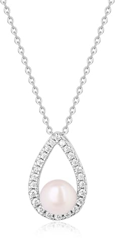 GAVU Collana Donna Argento 925 con Ciondolo Goccia con Perla Coltivata di Acqua Dolce, Collana Perle Donna