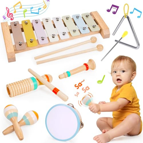 iKidiki Jouet Enfant 1 2 3 Ans, Instrument de Musique Bebe Cadeau Enfants 1-3 Ans Montessori Jouet Batteries et Percussions pour Enfants Tambour Xylophone Bebe