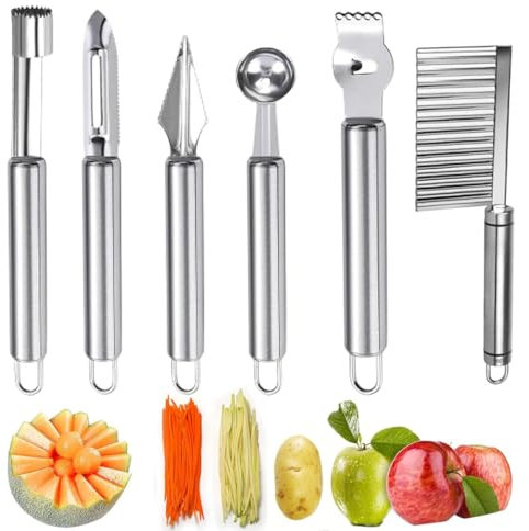 Frutta Levatorsoli Multifunzione, Set di utensili da cucina per la frutta, 6 pezzi per Frutta Varia Levatorsolo Mela Acciaio Core Remover Strumenti per Intagliare La Fruttaper per Diy Fruit Salads
