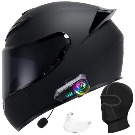 SYEBVTQ Bluetooth Full Face Motorcycle Helmet, Integrated Bluetooth Sun Visor ECE/DOT Approved Motorbike Flip Up Helmet for Adults Moto Street Bike Racing