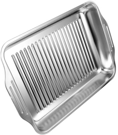 KONTONTY Plat à Rôtir Acier Inoxydable Rectangulaire Pour Poisson Grillé Et Barbecue Support Alimentaire Plat Multi-usages Pour Cuisson Et Service