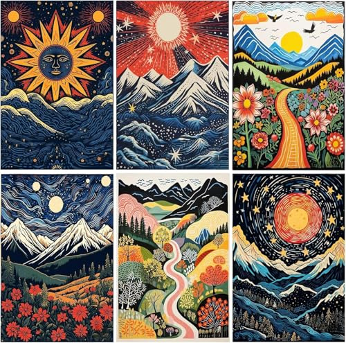 XXXCHENGJIA 6 Pack Abstract Landscape Diamond Painting Kits,DIY 5D Diamond Art Painting Kits,Crystal Gem Art Painting Kits for Adults Home Wall Decor 12x16inch