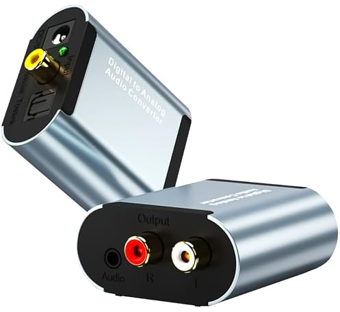 Reagle Digital till analog ljudomvandlare adapter med Toslink och koaxialingång till RCA) och 3,5 mm utgång optisk omvandlare för TV-förstärkare högtalare Plug & Play silver