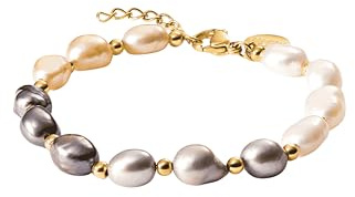 Purelei Pearly Bracciale da donna regolabile con vere perle d'acqua dolce Keshi in bianco, grigio, nero e rosa, in acciaio inox placcato oro 18 carati, placcato oro rosa o argento, Eine Grösse