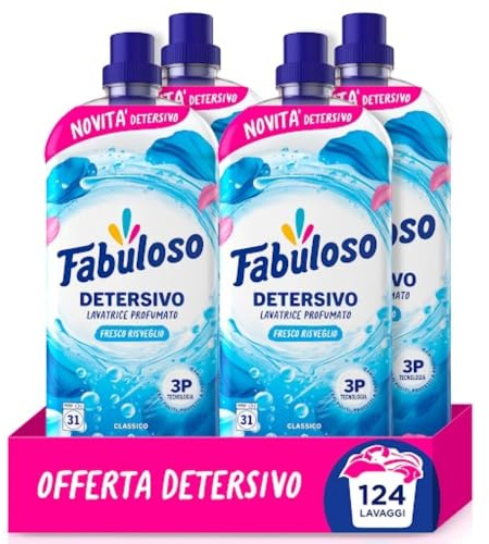Fabuloso Detersivo Lavatrice per Bucato Fresco Risveglio 4x1.25L, Pulisce, Rinfresca con un Profumo Favoloso, Protegge i Capi mantenendo la morbidezza delle fibre, Con Tecnologia 3P