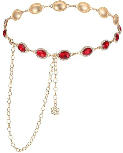 Zimocepuz Ceinture en pierre rouge, Ceinture dorée pour femmes, Ceinture en pierre rouge & ceinture chaîne, Accessoires de cosplay western pour robes & jeans