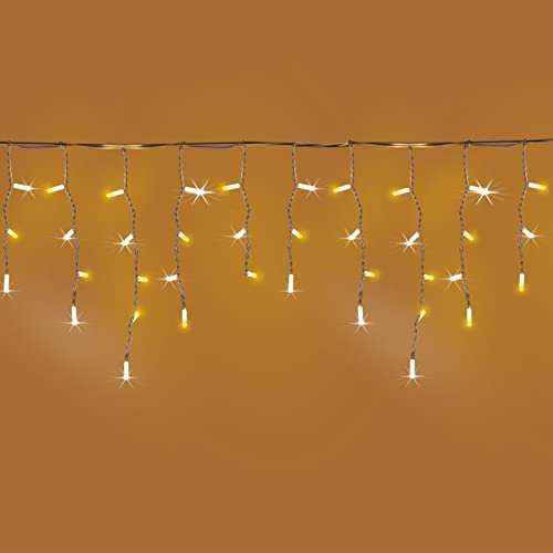 Luccika Cascata di Stalattiti 5x0.5 mt con 190 MaxiLed Bianco Caldo e flash Bianco Ghiaccio tenda a pioggia Professionale per uso esterno interno Prolungabile