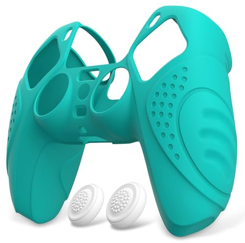 eXtremeRate PlayVital Hülle für ps5 Controller,Schutzhülle Anti-Rutsch Case Griffe Skin aus weichem Gummi,2 Stück Stick Aufsätze für PS5 Controller(Guardian Edition,Hellgrün)