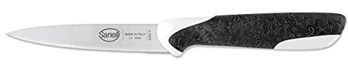 Sanelli Sakura Coltello Spelucchino microseghettato 11 cm., Acciaio Inossidabile, Nero/Bianco