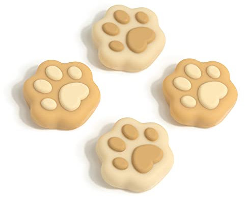 GeekShare Capuchons de poignée de Pouce en Forme de Patte de Chat, Housse de Joystick en Silicone Souple Compatible avec Switch/OLED/Switch Lite (Marron et Jaune)