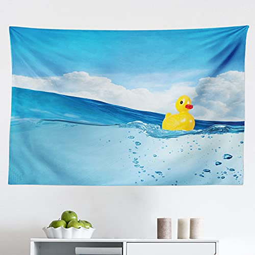 Ambesonne Rubber Duck Tapestry, Little Duckling Toy Swimming in Pond Pool Sea Sunny Day Floating on Water, Fabric Wall Hanging Decor for Bedroom Living Room Dorm, 45 X 30, Blue and Yellow