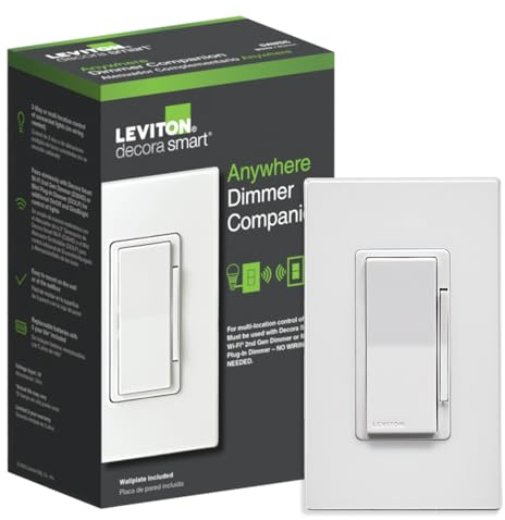 Leviton Decora Smart Dimmer Anywhere Companion, Add Wire-Free 3-Way/4-Way/5-Way On/Off/Dim/Bright Control to Decora Smart Wi-Fi 2nd Gen Dimmers, DAWDC-1RW, White