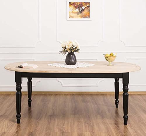 Mary's Ausziehbarer ovaler Esstisch aus Massivholz im Landhausstil mit gedrechselten Beinen (210/250, Eiche - Schwarz)