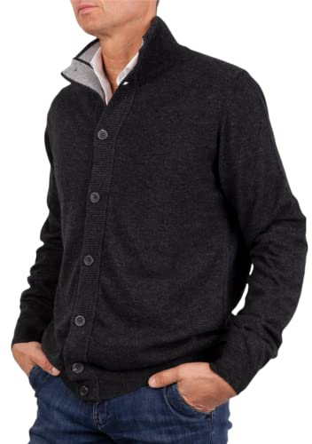 Giacca Uomo Misto Cashmere Cardigan Bottoni Made in Italy Maglione Seta Pullover Manica lunga Lana Merino Cachemire Maglioncino Beige Blu Grigio Maglia Regalo Abbigliamento Inverno (XL, Antracite)