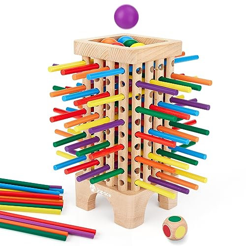 Japace Montessori Spiel Brettspiel aus Holz, 42 Stück Bunte Holzstäbchen Würfelspiel Mathematik Lernspielzeug ab 3 4 5 6 Jahre, Feinmotorik Spiel & Zählspielzeug Familienspiel Reisespiel für Kinder