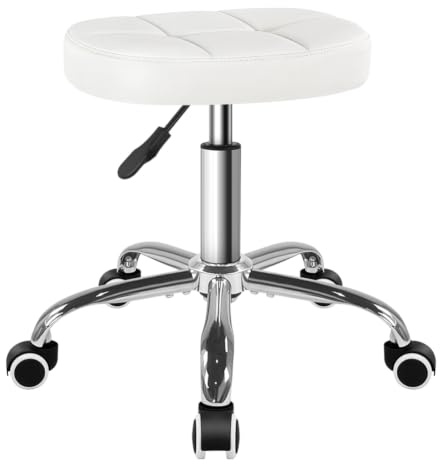 BFTOU White Minimalist Swivel Stool on Wheels Perfect for Work SPA Shop Massage Height-Adjustable and Cost-Effective Rolling Stool Chair with Square Seat White
