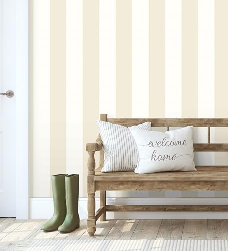 GAULAN 680247 - Carta da Parati vinilica Lavabile a Righe Larghe Beige e Bianche con Texture in Rilievo per pareti Stanza Soggiorno Cucina Bagno Camera - Rotolo di 10 m x 0,53 m