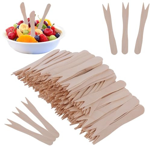 400 Pezzi Forchette Legno Usa e Getta,Forchetta di Betulla,Forchette in Legno per Patatine,Forchetta da Frutta in Legno,Posate Usa e Getta per Compleanni, Feste, Campeggio e Picnic (8,5 x 1 CM)