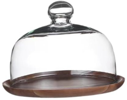 SiaBiced Soporte de Madera para Tartas con cúpula, Bandeja para Servir Tartas y Frutas, Soporte para postres, Tapa de 18cm