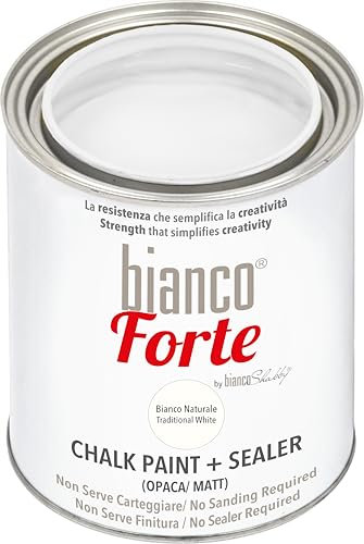 Bianco Forte - Blanco Natural - (1L) Pintura a la Tiza con Acabado/Protección 2 en 1: Chalk Paint Súper Resistente para Muebles, Paredes y Puertas – Secado Rápido, Interior/Exterior, Mate