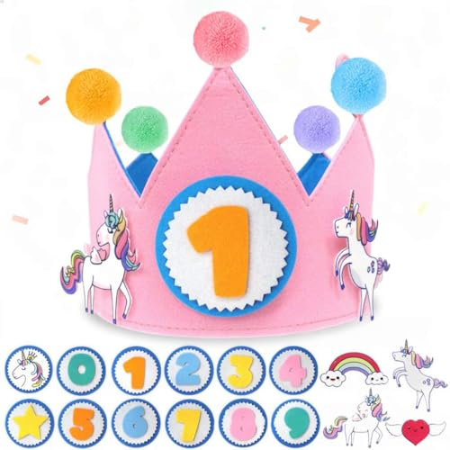 DIFLAX Corona Compleanno Numeri intercambiabili e Personaggi a Tema Regali Compleanno 1 Anno, Unicorno Corona Compleanno Bambina, Unicorno Cappello da Compleanno, Decorazioni Compleanno, Carnevale
