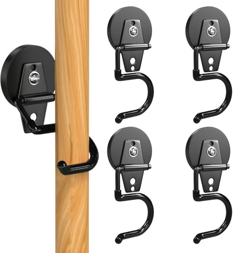 3-H 4 Stück Magnetischer Besenhalter aus Legierter Stahl, Rutschfeste Gartengerätehalter Wandhalterung für Besen & Gartengeräte in Garage Garten & Zuhause, Schwarz