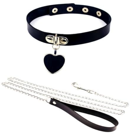 VicSec Collier ras du cou punk en cuir synthétique pour femme avec chaîne, noir, gothique, rock, dentelle, clochette, ceinture ras-de-cou, harnais de soumission humaine pour Halloween, cosplay, taille