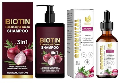 3 in1 Champú con Extracto de Cebolla Roja + Aceite Esencial para el Cuidado del Cabello, Volumising Shampoo, Anti-Hair Loss, Itchy Scalp & Strengthening, Apto para Todo Tipo de Cabello