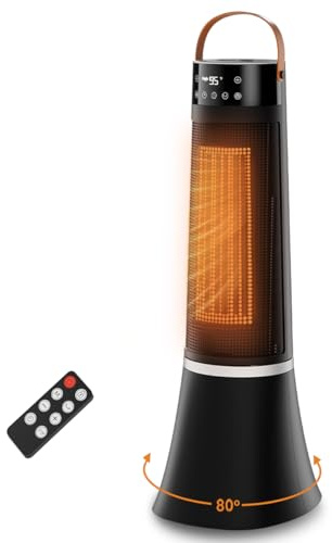 Space Heater for Indoor Use, PNTCK 1500W PTC Electric Heater with Remote, 75° Wide Oscillation, 12H Timer,24″ 12ft/s Airflow, Quiet Heating for Large Room, Bedroom, Home Office