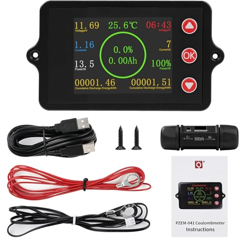 Monitor de Batería DC8-100V 50A comprobador de batería capacidad Indicador de Voltaje corriente con 50A corriente de manganeso y cobre shunt sensor de temperatura y función de alarma