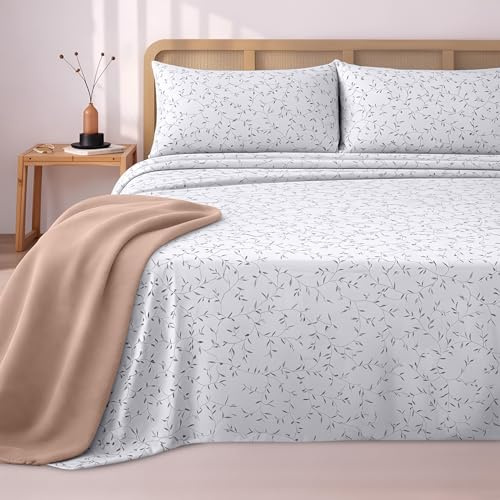 Utopia Bedding Juego de Sabanas Estampado 4 Piezas 135x190 - Poliéster Microfibra Cepillada - Sábana Bajera, Sábana Plana y 2 Fundas de Almohada 50x75 (Cama 135, Vides Gris)