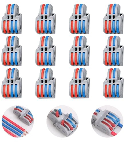 Lüsterklemmen Set 12 Stück, Steckbare Verbindungsklemmen 250V/32A, Kabelverbinder für 0.08-4mm², Wasserdichte Klemmen mit M3 Bohrung