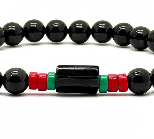 arana's® - Pulsera turmalina negra con bandera de Portugal - Piedras naturales para mujer y hombre - Pulsera piedra natural con bolas de 6 mm - Hilo elástico gran resistencia