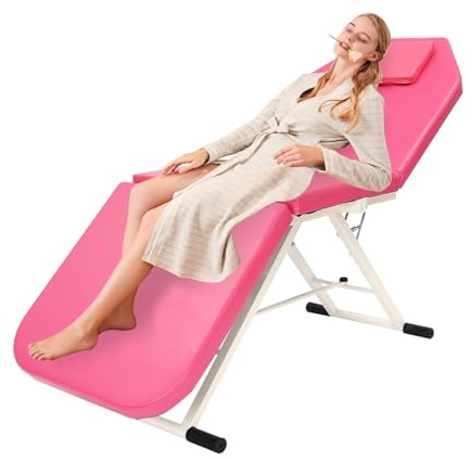 HIJNXG Camilla de masaje plegable, banco de masaje con respaldo ajustable, reposapiés y apertura facial, hasta 250 kg, mesa de masaje para tatuajes, spa o salón (rosa)