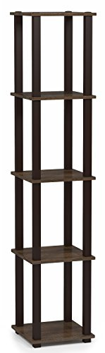 Furinno Turn-S-Tube Scaffale espositivo quadrato ad angolo a 5 livelli con tubo quadrato, Noce/Marrone