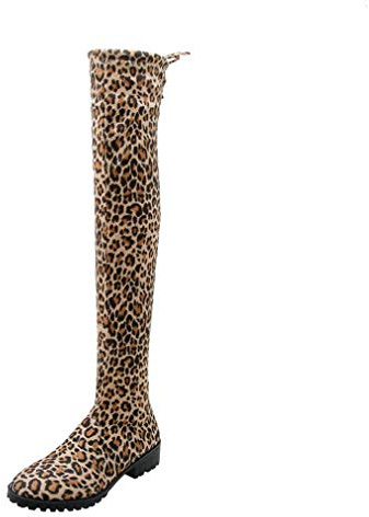 Birdsight Bottes Stretch Cuissarde Femmes Lacet Longue Boots Talon Bloc Carrés Plat Chaussures Chaud Hiver Winter Thigh High Boots Warm Chunky Heels(Léopard,37)