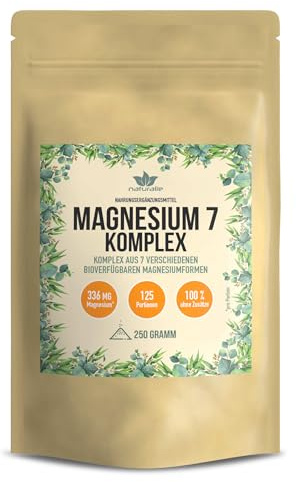naturalie – magnesiumpulver i komplex | 7 magnesiumformer – biotillgänglig | 336 mg elementärt magnesium (per 2 g) | laboratorietestad utan onödiga tillsatser | 250 gram