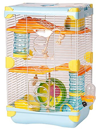 Roborowski - Gabbia per criceti, 27.7*20.5*42.5cm, gabbia per criceti, 2 piani con ruote, abbeveratoio, mangiatoia, (blu)
